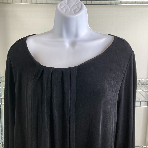 Chicos Women's Black Round Neck Pleated Asymmetrical Hem Basic‎ Top Size 2 - Picture 7 of 11